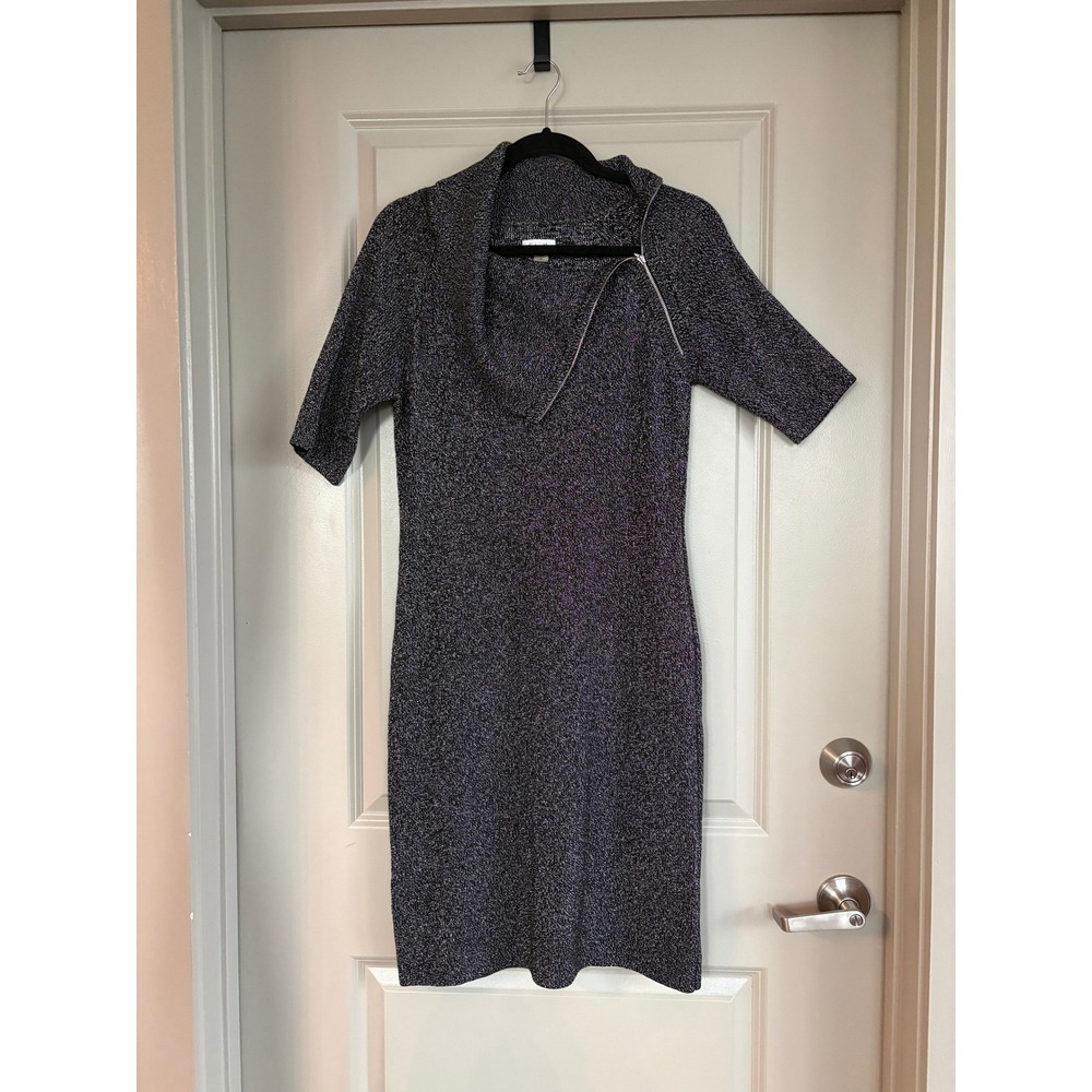 Calvin Klein Metallic Lurex Zip Cowl Sweater Dress M Y2K